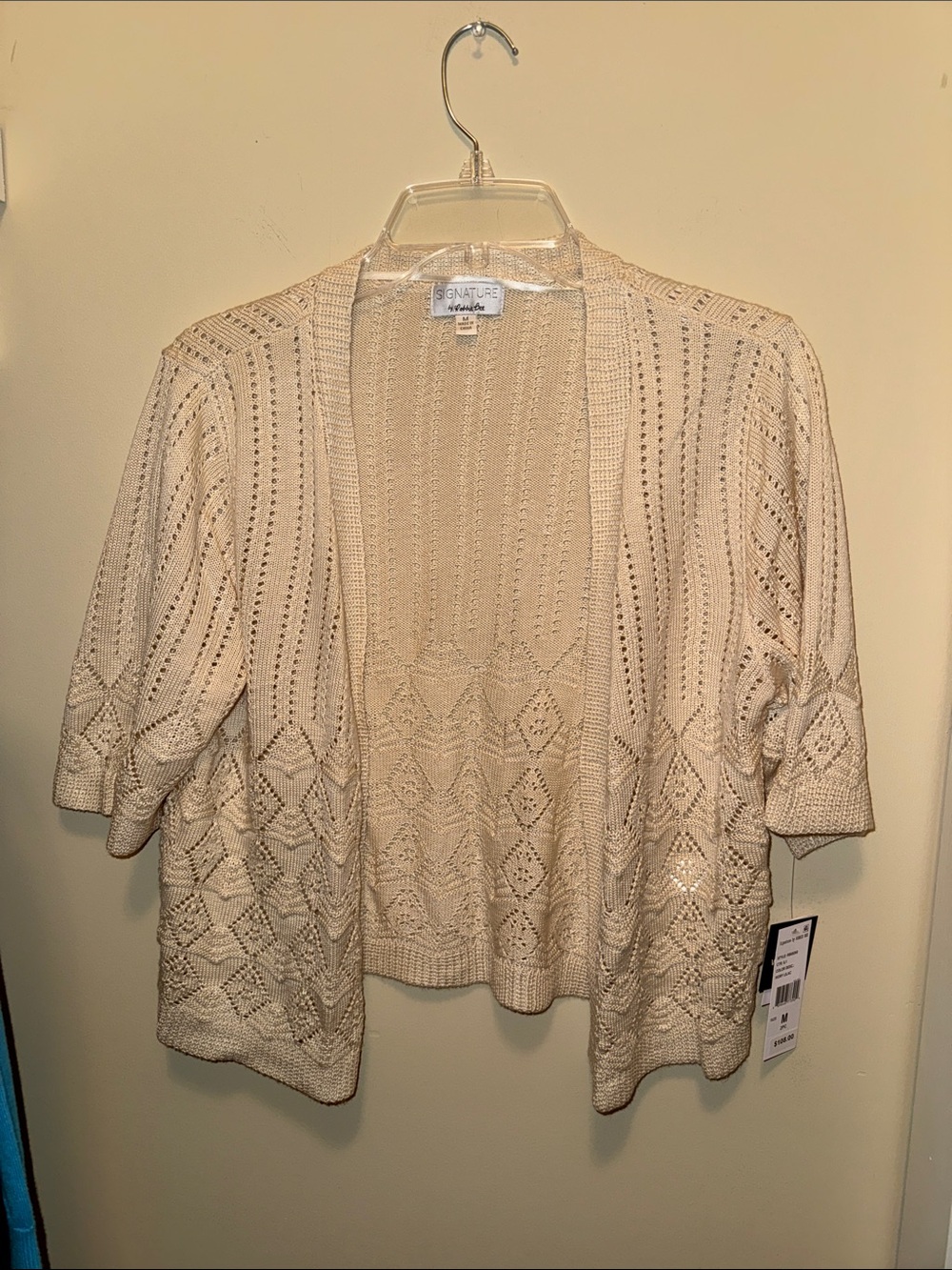 Signature by Robbie Bee Cream Open-Front Crochet Cardigan